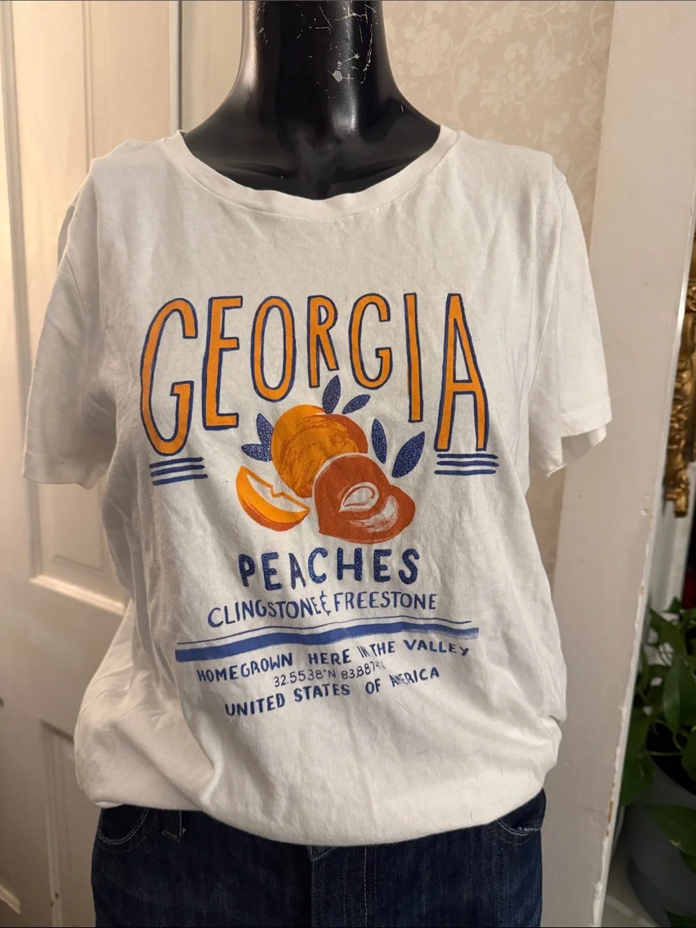 J Crew Factory Collector Tee White Georgia Peaches Medium - Picture 1 of 5